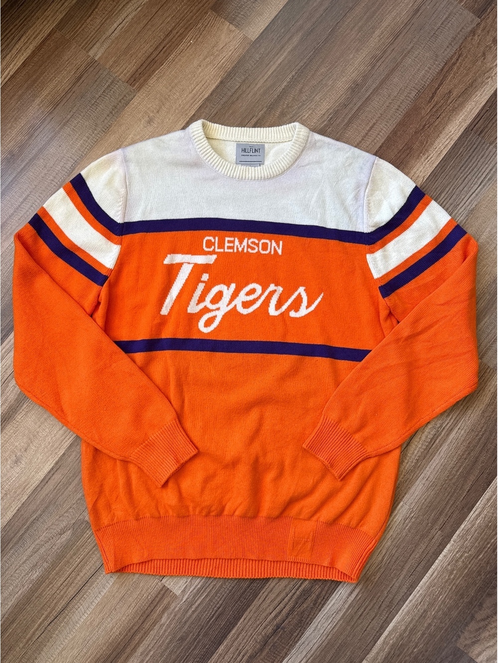 Hillflint Clemson Tigers Knit Sweater Men's Large Orange Crewneck Cotton Blend